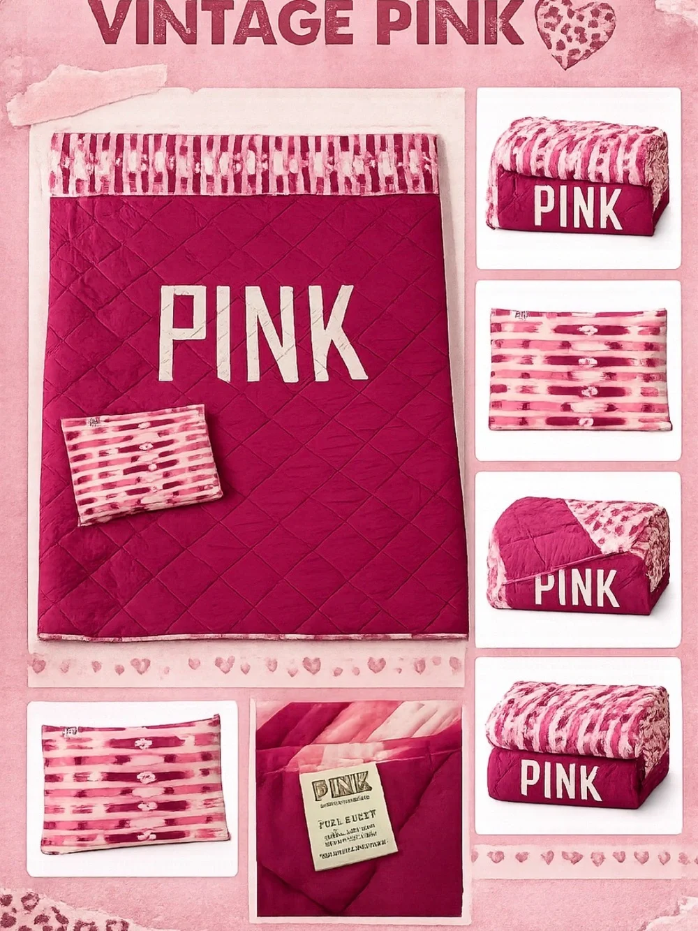 Vintage Y2K Victoria’s Secret Pink Reversible Comforter Set Full/Queen